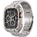 Formal Stainless Steel Band/Case Compatiable for 45mm Apple Watch Band for Men,Metal Apple Watch Bumper Case with Strap for iWatch Band Series 9 8 7,Titanium