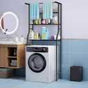 Over The Washer And Dryer Storage Shelf, 3-Tiers Over Dryer Storage Organizer for Space-Saving, Over Dorm Fridge Shelving Unit for Laundry Room Bathroom (Black)