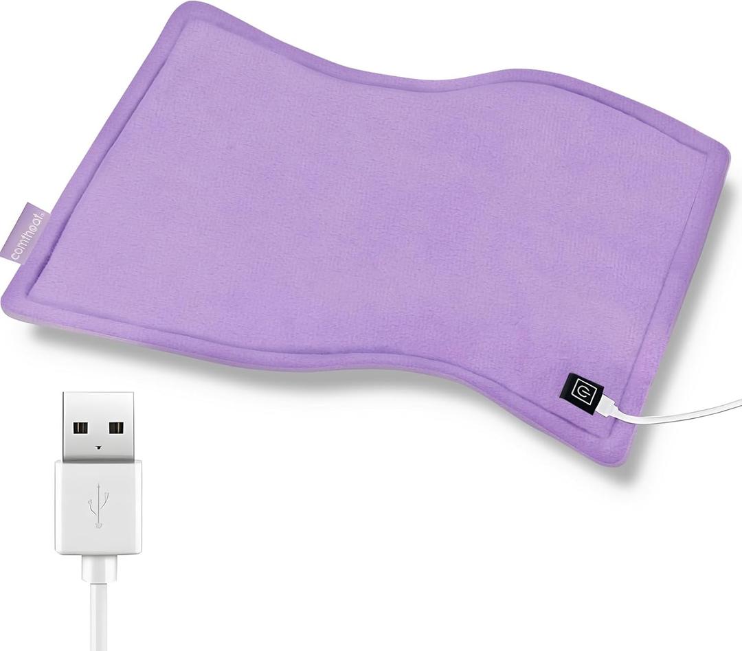 USB Heating Pad, 5V Portable Heated Travel Blanket Pads Small, Heat Settings & Auto Shut Off, Moist & Dry Hot Therapy for Pain Relief Abdomen Cramps (16"x 12") (No Battery) - Purple