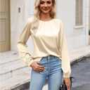 Bluetime Women's Silk Dressy Casual Business Blouse Pleated Long Sleeve Shirts Satin Office Work Tops Fall Outfits (L)