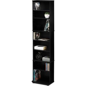 Furinno JAYA DVD Shelf, 8-Tier Tall Narrow CD Rack, Media Shelf with Adjustable Shelves, DVD Storage Cabinets for CD Blueray Game Disc, Easy Assembly, for Living Room, Home Office, Espresso