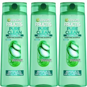 Garnier Fructis Pure Clean Purifying Shampoo, Silicone-Free, 12.5 Fl Oz, 3 Count