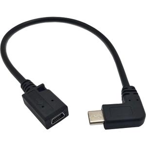 Qaoquda USB Type C to Mini USB Cable, 90 Degree USB-C Male to Mini USB Female Adapter Converter for MacBook Pro, Laptop, Android Devices(Only for Charging) (TypeC to Mini) (90 Degree Type C Male to Mini Female)