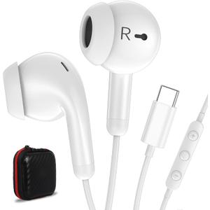 USB C Earbuds Wired USB Type-C Headphones for Apple iPhone 17 16 15 Pro/iPad 10th Generation for Pixel 10 9 Pro XL Earphones with Microphone Volume Control Noise Isolating HiFi Stereo Headset White