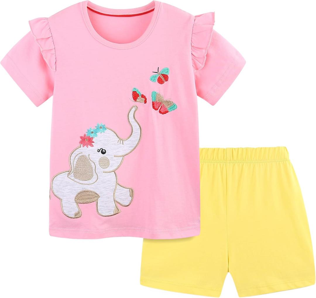 Toddler Girls Summer Outfit Cotton Flutter Sleeve Tank Top and Shorts Cute Clothing Set Size 2T 3 7Y (Pink)