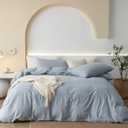 JIYUAN Queen Size Duvet Cover Set, 3-Piece - 100% Washed Cotton, Linen-Like Soft & Breathable with Zipper Closure, Includes 90x90 Inch Cover & 2 Pillowcases, Heathered Light Blue