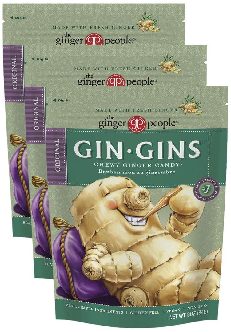 GIN GINS Original Ginger Candy by The Ginger People  Individually Wrapped Healthy Candy  3 oz Bag  Pack of 3