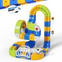 Electric Train Set for Kids Ages 3-8, 124 Pcs 3D Track & 1 Train | Snap flexible 3D pieces into loops & upside-down climbs, USB train races with soft LED lights, 36 track, 1 train