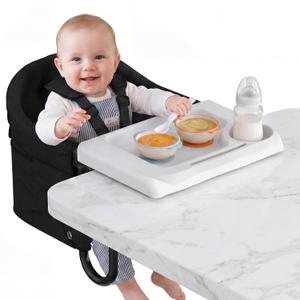 Portable Hook On High Chair with Tray for Baby & Toddler,Space-Saving Clip On Travel High Chair,Detachable Washable Seat Cover,Feeding Seat for Dining Table & Counter,with Carry Bag(Black)
