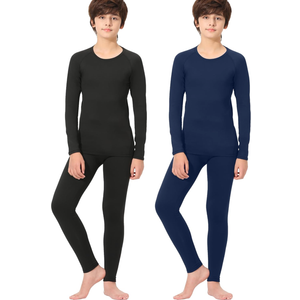 Rolimaka 2 Set Youth Boys' Thermal Underwear Set Fleece Lined Compression Shirt Leggings Pants Kids Base Layer Cold Weather S