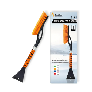 EcoNour 27" Aluminum Ice Scrapers for Car Windshield | Car Window Scraper and Snow Brush with Ergonomic Foam Grip Winter Accessories (Orange)