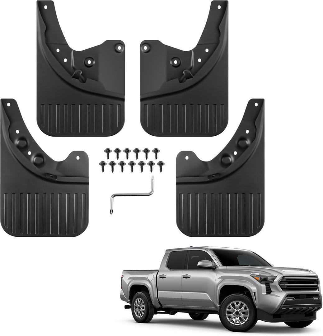 Mud Flaps Fit for Tacoma 2024 2025, Mud Guards 4pcs Soft Fender Guards Compatible with Toyota Tacoma Accessories 2024 2025 (Only Fit the Model Without Wheel Flare) (TPE Soft Long Version)