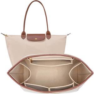 Felt Purse Organizer Insert for Longchamp Le Pliage M Bag Handbag Leather edge Longchamp Organizer Insert (Beige, Medium)