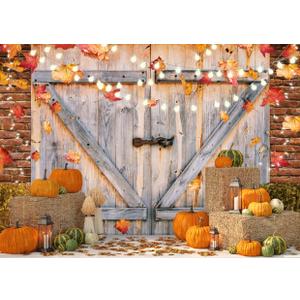 LYCGS 8X6FT Fall Thanksgiving Backdrop Autumn Pumpkin Harvest Barn Background Hay Maple Leaves Baby Shower Banner Supplies Photo Booth Prop X-53