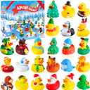 2025 Advent Calendar Christmas Ducks - 24pcs Rubber Duck Vacation Advent Calendar 24 Days of Christmas Countdown Toys Fun Duck Bath Toy for Xmas Party Favors Kids Toddlers Girls Boys (Yellow)