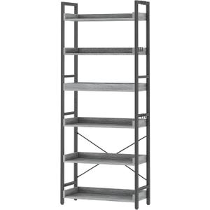 HCHQHS 6 Tier Bookshelf, Adjustable Industrial Bookcase, Vertical Tall Book Shelf, Wood and Black Metal Open Bookshelves for Home Office, Living Room, Bedroom