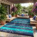Garvee 8x10 Outdoor Waterproof Rug, Floral Outdoor Area Rug，Reversible Plastic Straw Patio Rug, Portable Camping Mat for RV, Picnic, Beach, Balcony, Garden & Camping Black&Blue