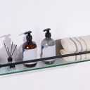 Glass Shelf for Bathroom Wall Sheves 24 inch Rectangular Stainless Steel Tempered Glass Modern Stainless Steel Wall Mount Accessories Organizers Storage (Matte Black) (24'' with Railing)