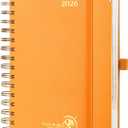 POPRUN 2026 Daily Planner One Page A Day - [8.5" x 5.75" Wire-Bound Hard Cover] Agenda 2026 Hourly Appointment Book with Monthly Calendar, Inner Pocket, Ivory Paper - Orange