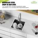 Kitchen And Bar Sink, 15x17 Inch Stainless Steel Drop In Kitchen Sink Modern Single Bowl Topmount Bar Sink Combo-Silicon Mat,Drain Strainer Set Compatibility With Various Kitchen & Bar Style, 15x17x9 Inches