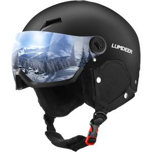 LUMDEER Ski Helmet with 2 in 1 Visor Goggles, UV Protection Snowboard Helmet, Certified Ajustable Snow Sport Helmets for Men Women Skiing, Skating, Snowboarding, Dark, Large