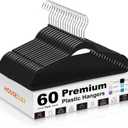 HOUSE DAY Black Plastic Hangers 60 Pack - Heavy Duty Non-Velvet Hangers with 360 Swivel Chrome Hook & Non Slip Notches - Slim Space Saving Clothes Hangers Ideal for Dresses Coats Shirts Jackets