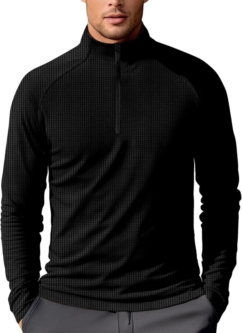 Zengjo Mens Half Zip Pullover Athletic(Black,XXL) (XXL)