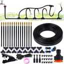 49.2FT 360 Curved Drip Irrigation System Automatic Garden Watering System with 15 Nozzles Adjustable Quick Connector Plant Misting System for Garden, Yard, Raised Bed, Greenhouse, 5/16 inches Hose