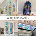 2 x Beautysaid Window Privacy Film Stained Glass, Rainbow Window Film Decorative for Bathroom, Peel and Stick Window Cling Removable(Lattice,17.7 x 78.7 inches)