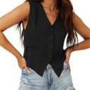 Dokotoo Womens Vest Dressy Casual V-Neck Button-Down Lined Suit Jacket Waistcoat Versatile Vests (Large, Black)