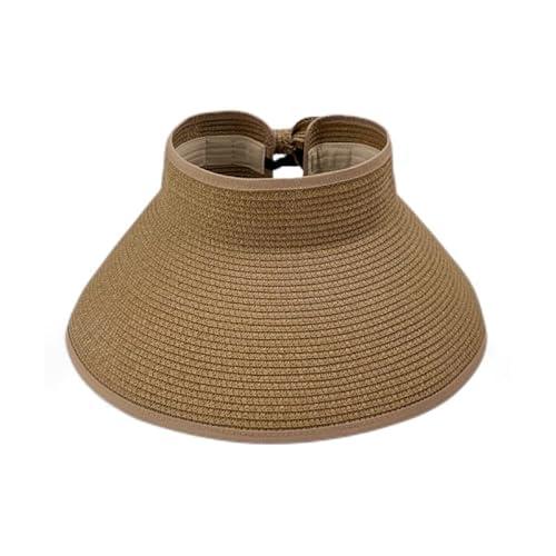 Yountoon Sun Straw Visor Hats for Women Wide Brim Roll-Up Packable UPF 50+(Khaki)
