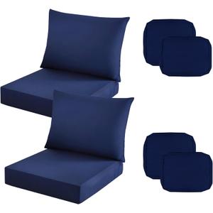 Outdoor Seat Cushion Cover Set of 2, Patio Cushion Covers Replacement Waterproof Backrest and Deep Seat Cushion Covers Set for Patio Furniture(19 x 16 Inch, 19 x 19 x 3 Inch, Navy)