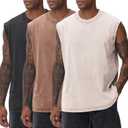 Mens Workout Tank Tops Sleeveless Tee Shirts Men Muscle Shirt Gym Acid Wash T Shirts Running Beach Loose Fit Tee (M)