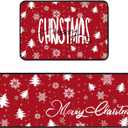 Christmas Kitchen Rugs Set of 2, Christmas Kitchen Mats Non-Slip, Winter Runner Rug and Decor Doormat for Home, Red Rug with Xmas Trees Snowflake Christmas Decor, 16"x24" and 16"x47"