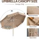 9 FT Scalloped Patio Umbrella Replacement Canopy Outdoor Boho Midcentury 8 Ribs Market Umbrella Top Cover UV Protection for Patio Beach, Canopy Only (Khaki, White)