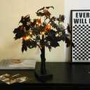 Bibelot 20inch Black Halloween Decorations, LED Lighted Halloween Tree Decor -Silk Black Maple Leaves, Pumpkins, Spiders,Cute Ghosts for Indoor Tabletop, Fireplace or Covered Outdoor Porch