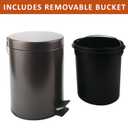 Stainless Steel Small Trash Can with Lid & Step Pedal - 5 Liters/1.3 Gallon Soft Close Waste Basket with Removeable Inner Bucket - Garbage Can for Bathroom, Bedroom, Kitchen & Office (Bronze)