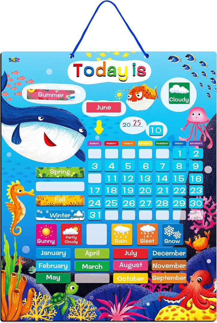Magnetic Learning Calendar Portable Educational Learning Tool for Preschool or Toddler Age (The Ocean Version)