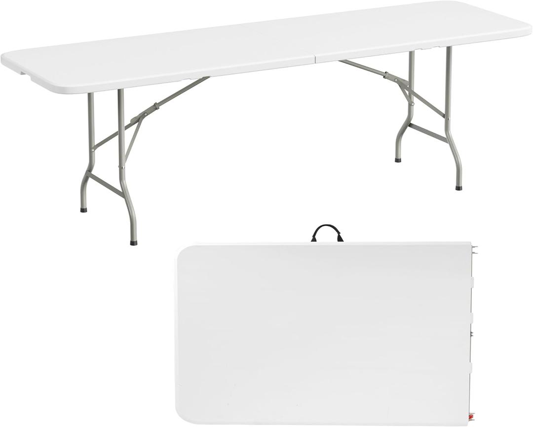 Folding Table, 8 Feet Heavy Duty Fold-in-Half Utility Table Indoor Outdoor for Camping, Picnic, Party