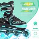2PM SPORTS Vinal Girls Adjustable Flashing Inline Skates, All Wheels Light Up, Fun Illuminating Skates for Kids Men Adult Women and Boys, Size Large