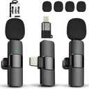 New Mini Wireless Microphone for iPhone iPad Android,Lavalier Microphone for Video Recording,2 Pack iPhone Mic Crystal Clear Recording with USB-C for Podcast Microphone,4 Extra Windscreens