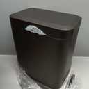 mDesign Metal Freestanding Slim Toilet Bowl Brush and Holder + Rectangle Narrow 5 Liter / 1.3 Gallon Step Pedal Trash Can Wastebasket for Bathroom - Small, Compact Design - Set of 2 - Black