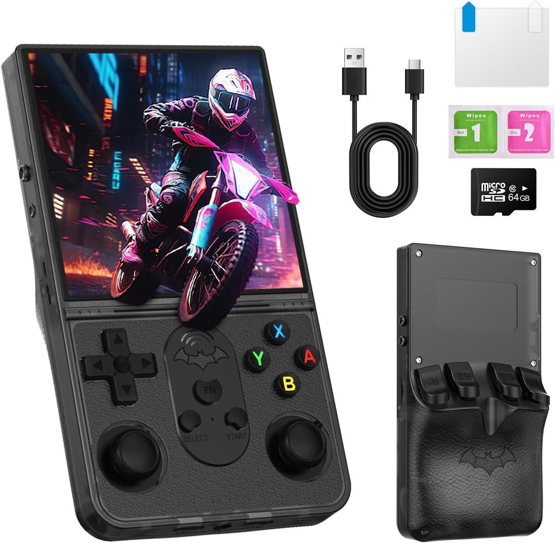 R36 PROMAX Retro Handheld Game Console,4.0 Inch Full-Lamination IPS Screen Retro Gaming Console,Linux System,Built-in 64GB Memory Retro Game Console, Portable Arcade Video Gaming Console