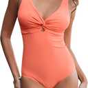 GRAPENT One Piece Swimsuit Women Padded Twist Knot Cut Out Adjustable Straps Bathing Suits Beach Modest Swimming Suits (Large, Camellia)