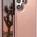 LSPOIZNC-Heavy Duty Protection Smooth Case for Samsung Galaxy S25 Ultra/S25 Plus/S25, Back Card Slot Flip Kickstand Business Style Leather Cover (S25,Pink)