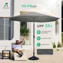 JEAREY 9FT Outdoor Patio Umbrella Outdoor Table Umbrella with Push Button Tilt and Crank, Market Umbrella 8 Sturdy Ribs UV Protection Waterproof for Garden, Deck, Backyard, Pool (Dark Gray)