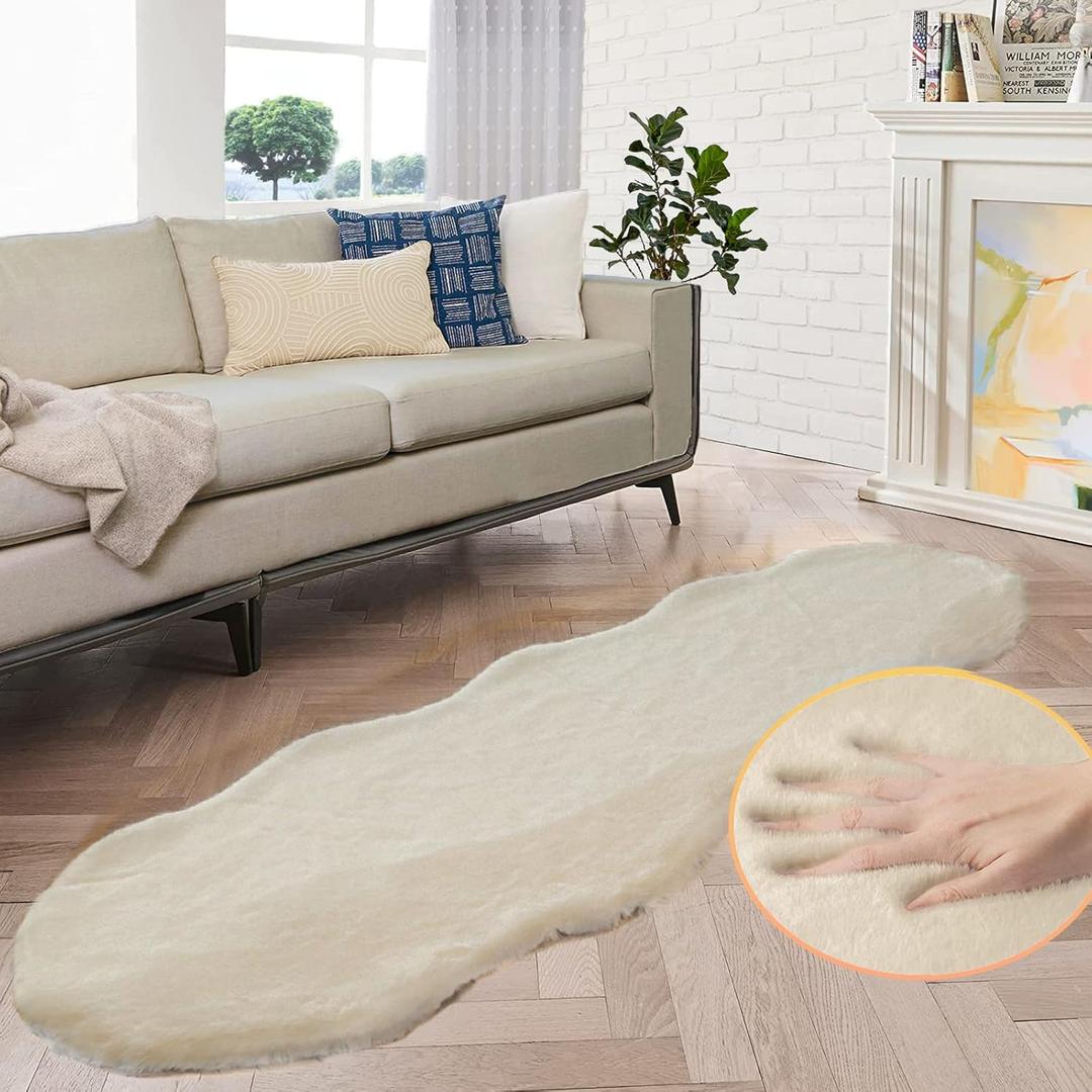 Shag Faux Bunny Washable Fluffy Fur Rug Runners for Hallways Camel Plush Area Rugs for Living Room Bedroom Faux Sheepskin Rug 2x6 Shaped Nursery Rugs (Beige)