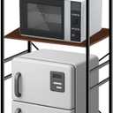 Adjustable Microwave Stand for Mini Fridge - Over Refrigerator Shelf Organizer with Storage Rack, Height Adjustable Space Saver for Dorm, Kitchen, Office Use, Brown