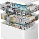 CTIME 3-Tier Medicine Organizer - Portable Medicine Cabinet with Leather Handle, Empty First Aid Kit for Home