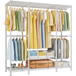 Ulif E3 Heavy Duty Garment Rack, 4 Tiers Freestanding Closet Organizer System with 5 Shelves, Metal Closet Organizer and Storage System for Clothes, Max Load 850lbs, 58.4"W x 15.7"D x 77.3"H, White